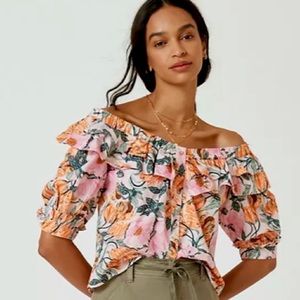 CeliaB Anthropologie Pink Tropical Vaca Floral Blouse